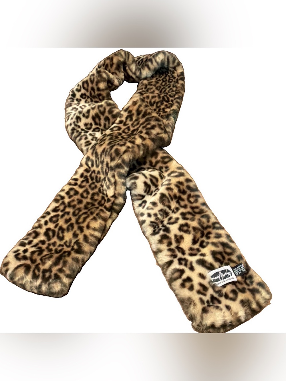 Ben Berger Leopard Print Faux Fur Long Scarf Y2K Mob Wife Statement Wrap